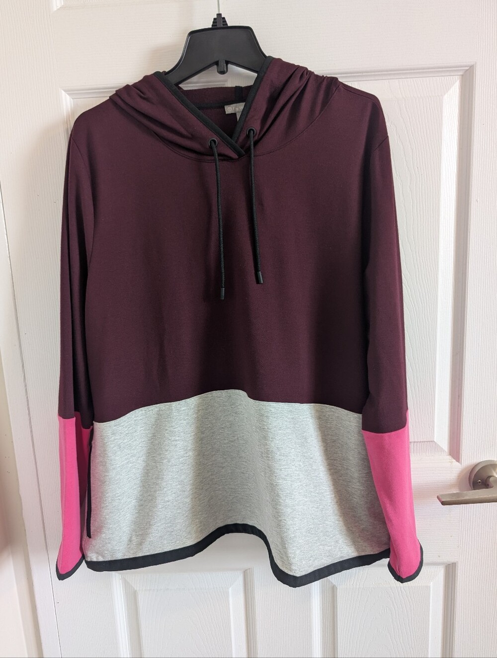 NWOT Talbots Colorblock Hooded Pullover Athletic Burgundy Gray Pink XL